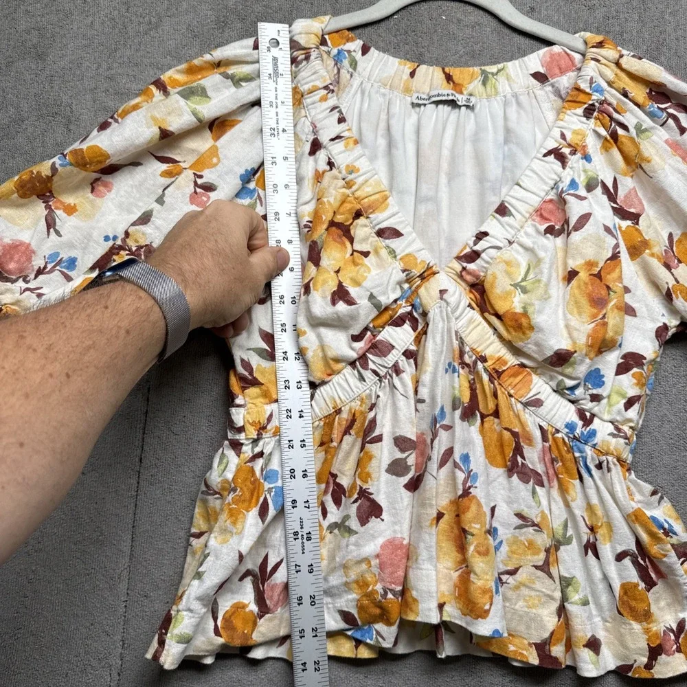 Abercrombie Puff Sleeve‎ Floral Linen Babydoll Top Cottagecore 2010s Y2K Revival